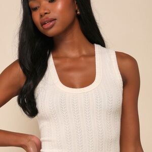Lulus Conveniently Cute Cream Pointelle Knit Scoop Neck Tank Top White - Size M